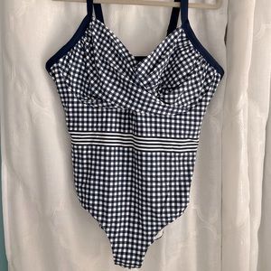 Lands End Draper James Reece Witherspoon Navy Blue Gingham Swimsuit 20W